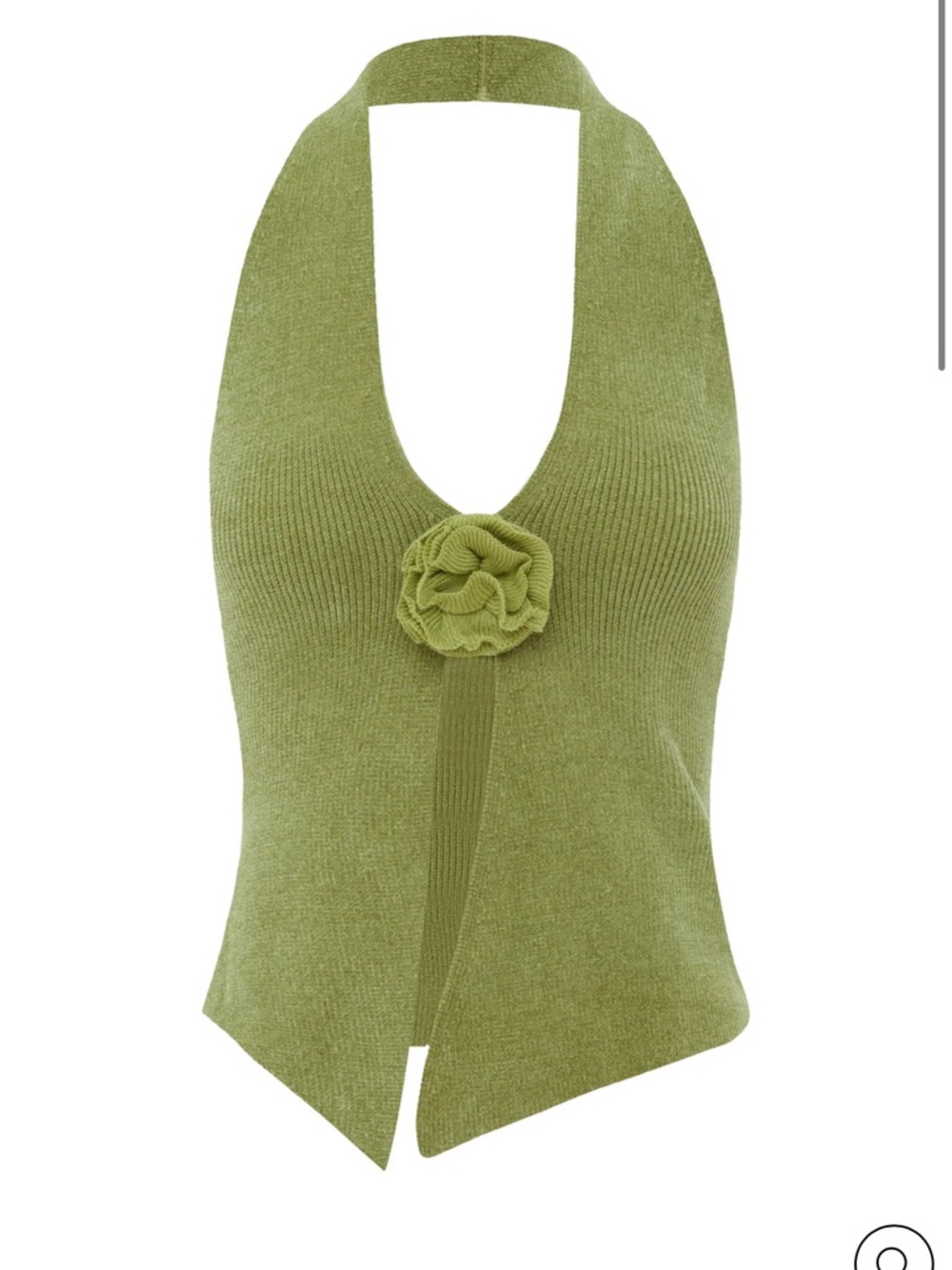With Jean Olive Green Halter Rosette Knit Top